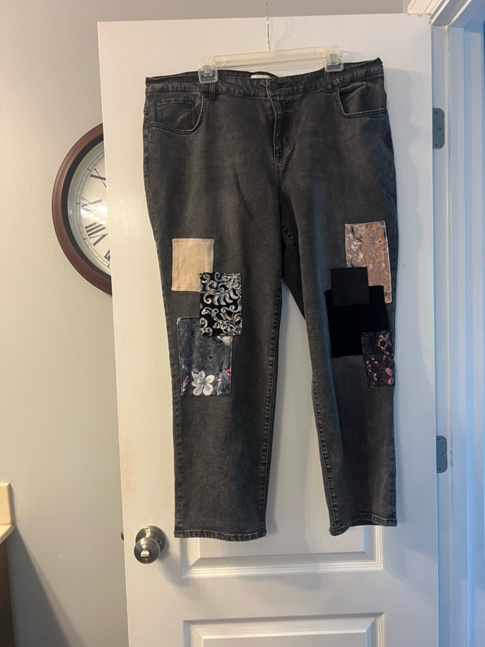 Logo by Lori Goldstein Velvet patchwork jeans washed black size 20W